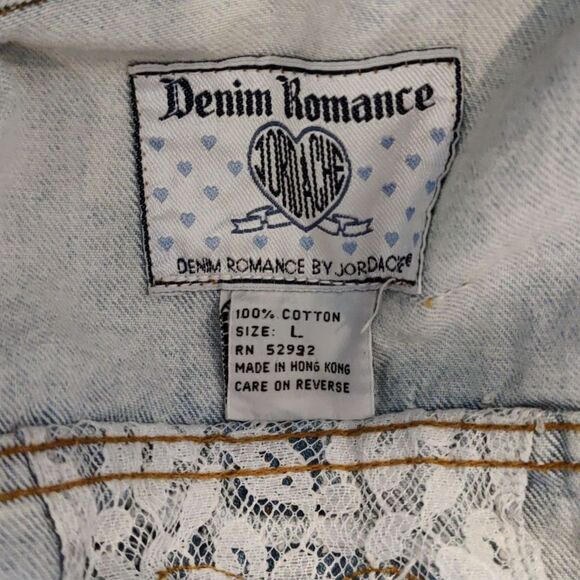 Jordache Denim Romance stone washed crop jean jacket with lace hearts size large - Picture 7 of 7
